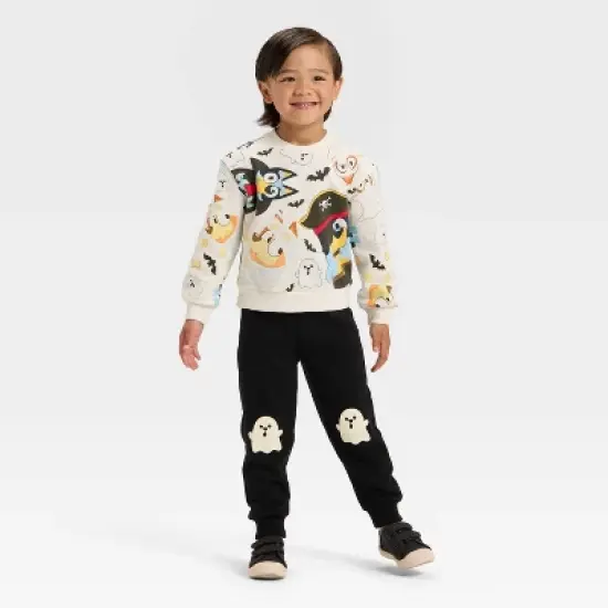 Toddler Boys' 2pc Bluey Halloween Fleece Pullover and Bottom Set - White/Black image {4}