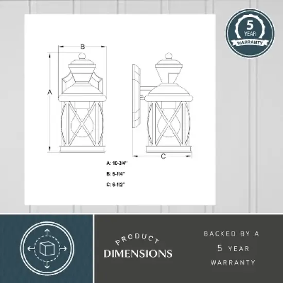 VAXCEL Henderson 1 Light Textured Black Motion Sensor Dusk to Dawn Outdoor Wall Lantern Clear Glass Shade, LED Compatible image {5}