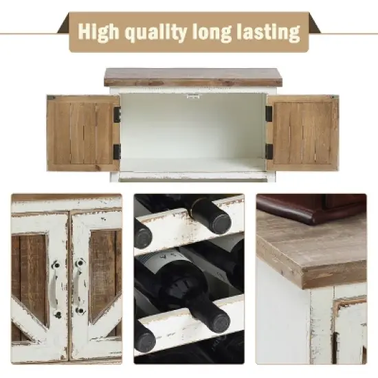 LuxenHome White and Natural Wood 2-Door Wine Cabinet image {2}