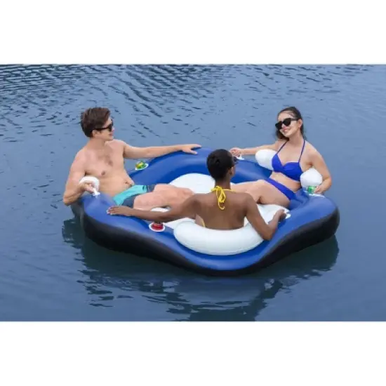 Bestway 43111E Hydro Force X3 Island 3 Person Inflatable Inner Tube Float with Built In Backrests, Open Floor, & Wrap Around Grab Rope, Blue and White image {1}