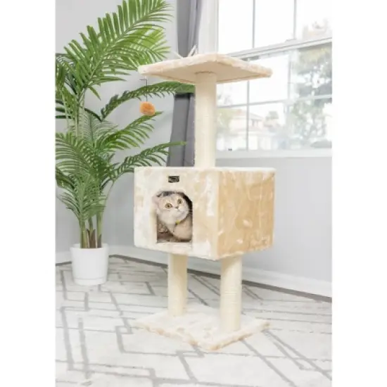 Armarkat Real Wood Cat Tree With Condo And Scratch Post 42 Height Beige A4201 image {2}