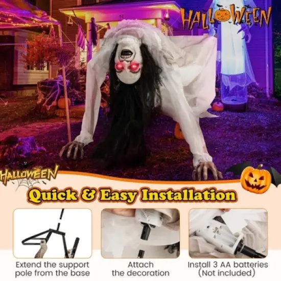 Costway Lighted and Animated Halloween Decoration Animatronic Crawling Woman w/ LED Eyes Indoor Outdoor Halloween Ghost image {2}