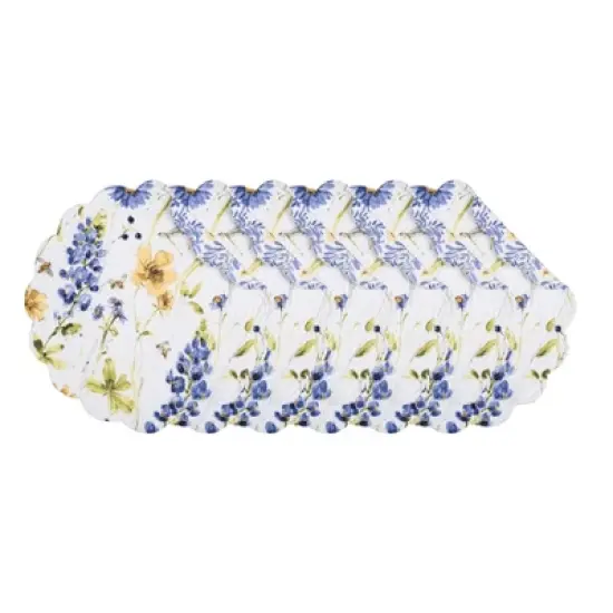 C&F Home Lovely Blues Scalloped Round Placemats Set of 6 Floral Design All Seasons, 17" image {8}