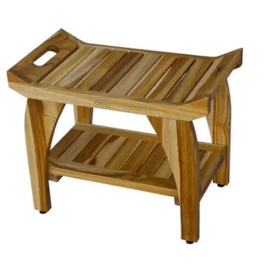 EcoDecors&reg; Tranquility&reg; 24" Teak Wood Shower Bench with Shelf and LiftAide&reg; Arms in EarthyTeak Finish - Target Plus Natural 24"L x 14"D x 19"H image {4}