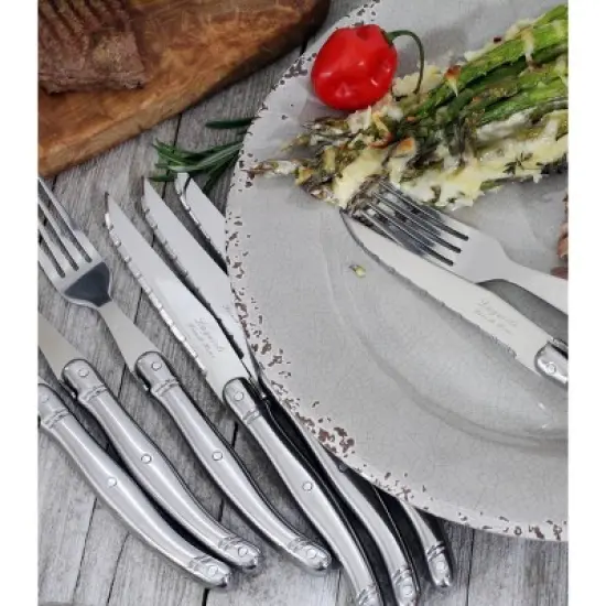 French Home 8pc Stainless Steel Laguiole Steak Knife and Fork Set image {5}