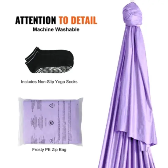 VEVOR Aerial Yoga Hammock & Swing, 4.4 Yards, Yoga Starter Kit with 100gsm Nylon Fabric, Full Rigging Hardware and Easy Set-up Guide image {6}