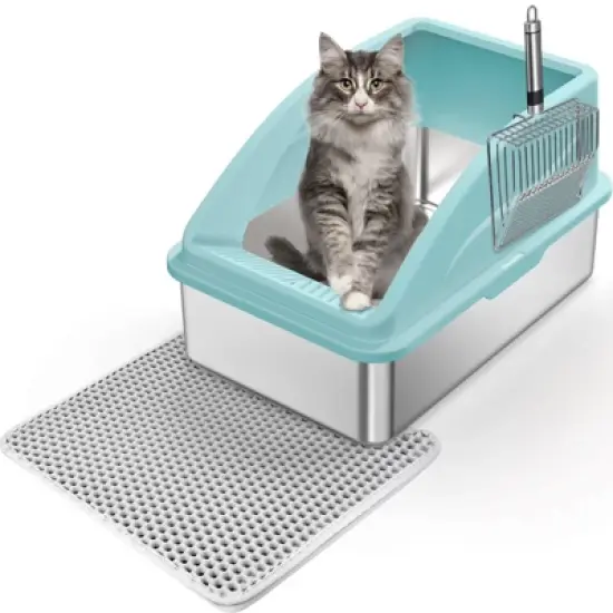 JOEJOY Metal Cat Litter Box,Large Stainless Steel Cat Litter Box,High Side,Anti-Leakage,Non-Sticky, Easy Clean,Odorless image {11}