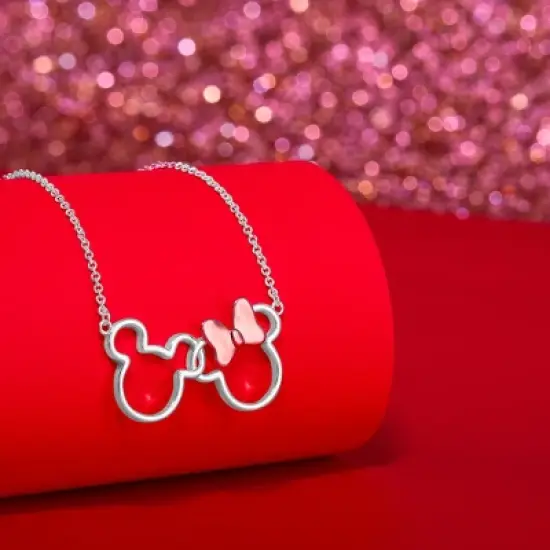 Disney Women's Mickey and Minnie Mouse Silver Plated Pendant Necklace, 18" image {4}