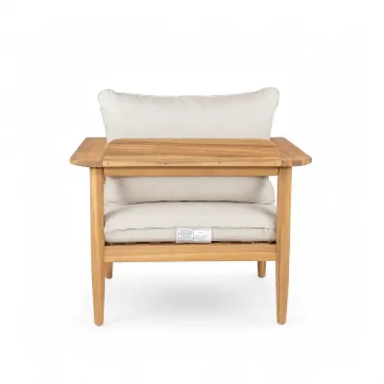 Christopher Knight Home Kari Patio Acacia Wood Slatted Club Chair with Water-Resistant Cushions, Beige/Light Teak image {5}