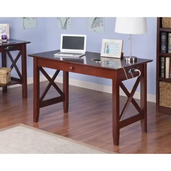 Writing Desk Modern Feel USB Charger Walnut - AFI image {9}