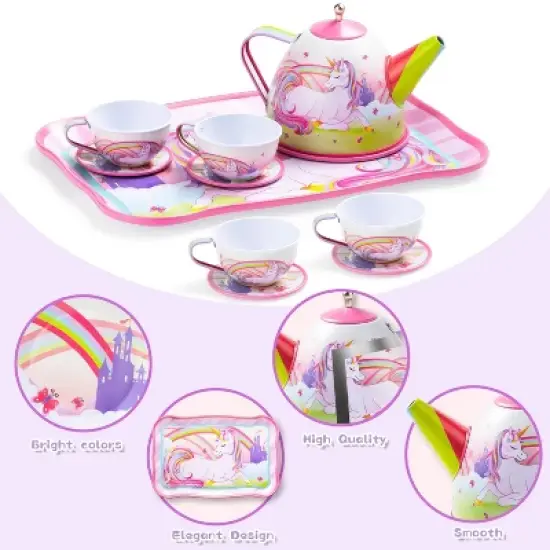 Joyfy Kid Tea Set, Unicorn Tea Set for Toddlers, Tea Party Pretend Play Set, Perfect Kitchen Toy Birthday Gift for Little Girls Ages 2 3 4 5 6 Years image {3}
