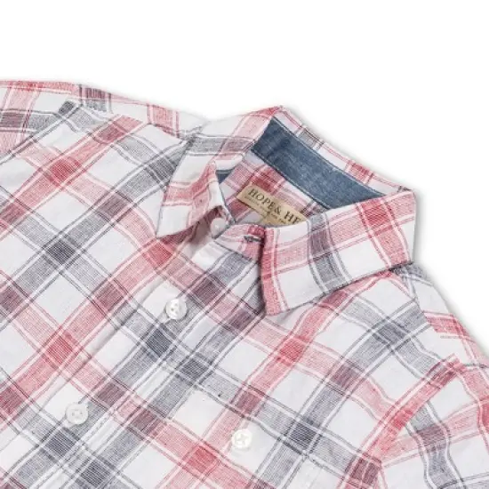 Hope & Henry Boys' Short Sleeve Linen Shirt with Side Vent, Kids image {1}