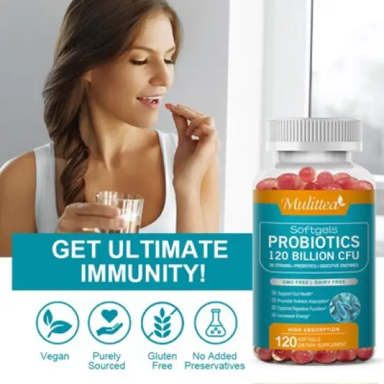 Mulittea Probiotic Capsules &ndash; 120 Billion CFU with Prebiotics & Digestive Enzymes &ndash; Gut Health & Immune Support &ndash; 120 Capsules image {7}