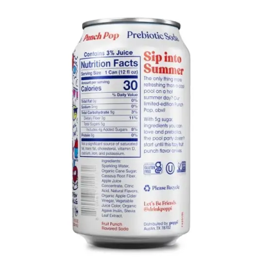 Poppi Punch Pop Prebiotic Beverage Soda - 12 fl oz Can image {1}