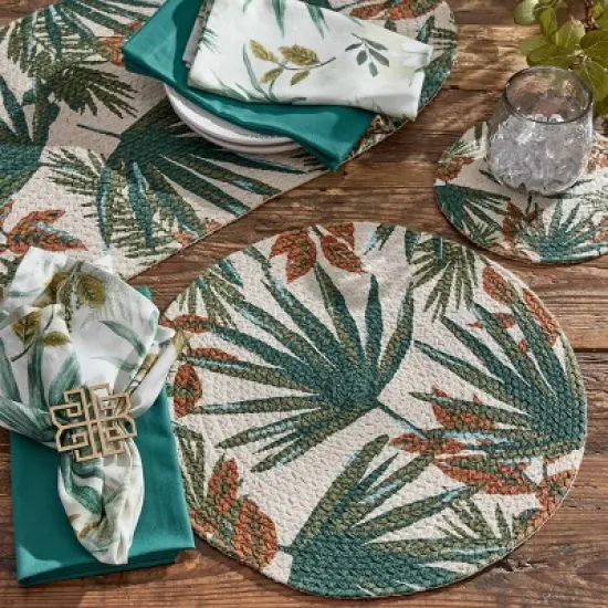 Park Designs Palm Frond Braided Tropical Green Table Runner 15" x 36" image {1}