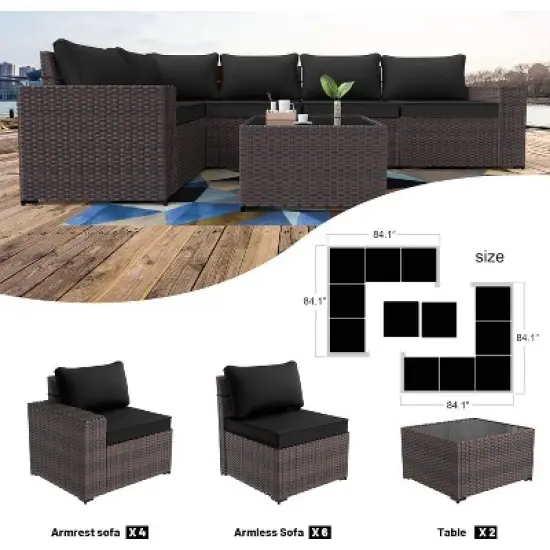 ALAULM 12PCS Outdoor Patio Furniture Set PE Wicker Rattan Sectional Sofa image {2}