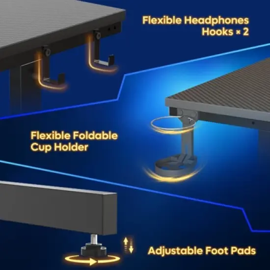 Bestier 52 inch Gaming Desk with Power Strip and LED Monitor Stand for Home Office image {7}