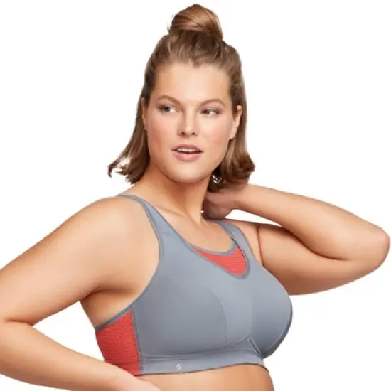Glamorise Womens No-Bounce Camisole Elite Sports Wirefree Bra 1067 Gray/Coral image {2}