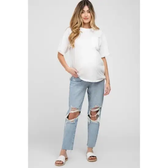 PinkBlush White Oversized Pocket Front Short Sleeve Maternity Top image {2}