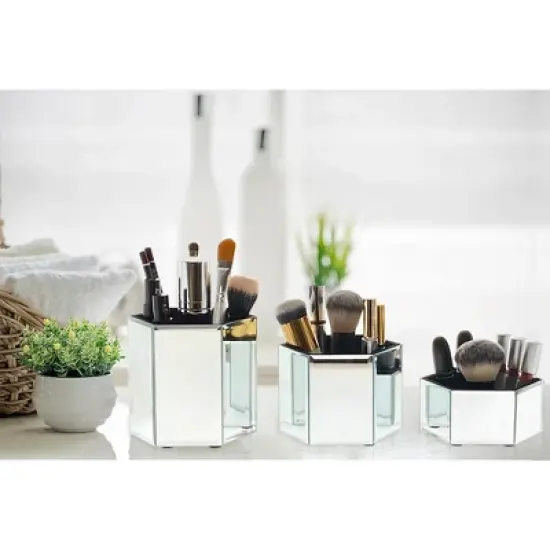 OnDisplay Tressa Set of 3 Hexagon Mirrored Trays for Makeup/Cosmetics, Brushes, Office, Jewelry and Accessories image {3}