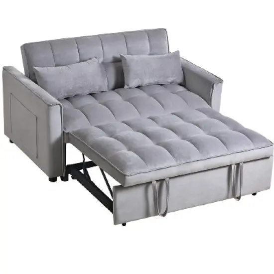 Modern Polyester Loveseat Futon Sofa Couch Polyesterllout Bed, Small Love Seat Lounge Sofa w/Reclining Backrest, Toss Pillows, Pockets image {5}