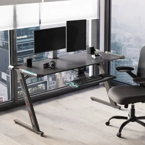 60x23 Gaming Desk with Z Shaped Legs,Black,25.20" D x 61.50'' W x 30.71" H image {1}