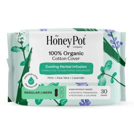 The Honey Pot Company 100% Organic Cotton Cover Cooling Herbal Infusion Regular Liners - 30ct image {15}