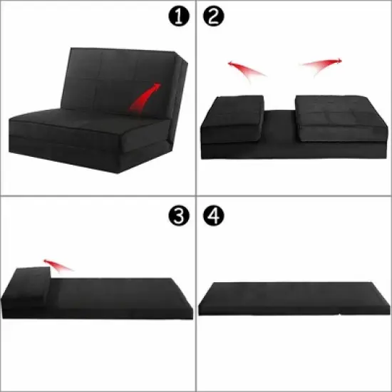 Costway Convertible Fold Down Chair Flip Out Lounger Sleeper Bed Couch Black image {9}