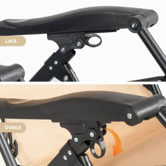 Tangkula Oversized Zero Gravity Lounge Chair Folding Recliner w/ Cup Holder & Pillow, Beige image {7}