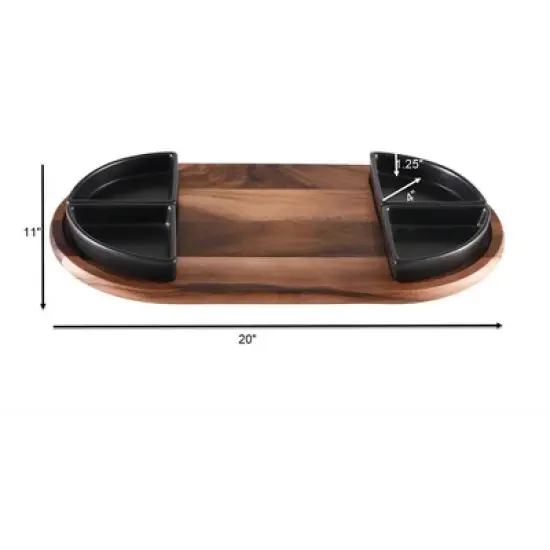 Charcuterie/ Serving Tray w/ 4 black triangular ceramic bowls image {3}