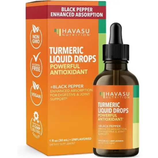 Organic Turmeric Liquid Drops, Liquid Turmeric 1000mg Enhanced Absorption for Digestive & Joint Support, Unflavored, Havasu Nutrition, 1 fl oz image {8}