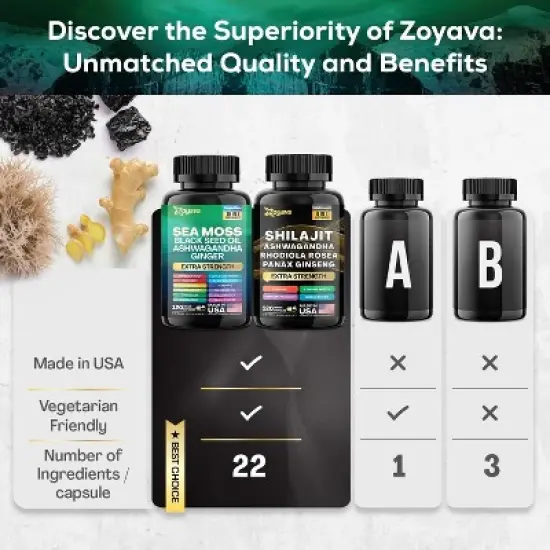 Zoyava Dynamic Vitality Bundle 2 Pack, 60ct each, Sea Moss & Shilajit All in One Supplement image {2}
