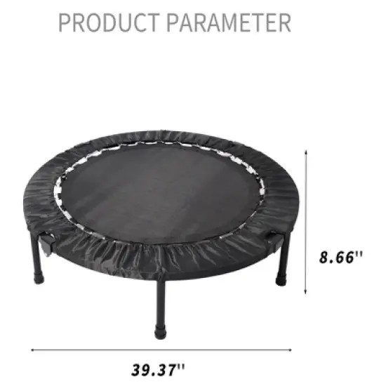 NAYSAYE Trampoline with Safety Enclosure for Backyard Fitness and Fun for Outdoor Activities, Black, 39.37"*39.37"*8.26" image {4}