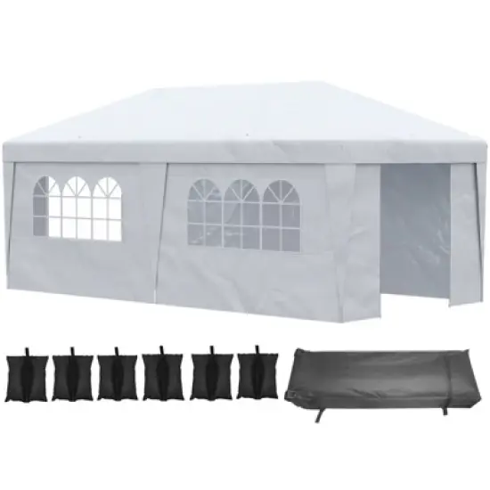 DSVIMOY 10'*19.5' Pop Up Canopy Tent with Sidewalls, Height Adjustable Party Tent, Event Shelter with Double Doors, White, 232.25"*117"*112.25" image {1}