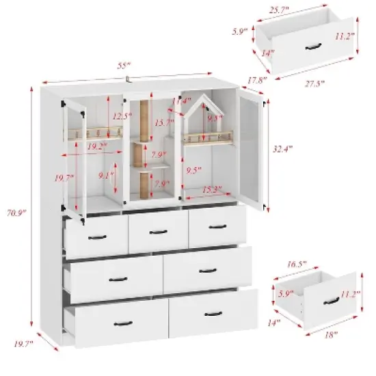 FUFU&GAGA White Multifunctional Pet Furniture Cat Cabinet with Cat Climbing Shelf Design, Creating a Comfortable Paradise and Tidy Home for Cats image {8}