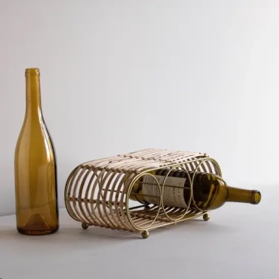 Wrapped Brass Metal & Rattan Wine Bottle Holder - Foreside Home & Garden image {7}