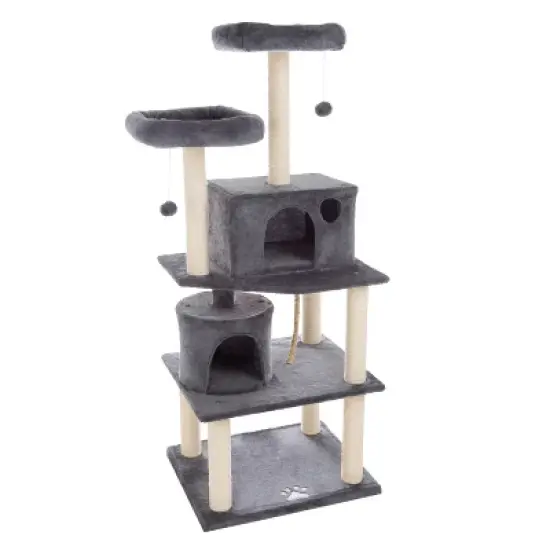 Pet Adobe 5-Tier Cat Tower and Kitty Condo, Gray image {2}