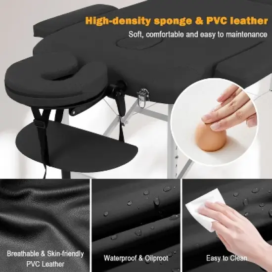 FDW Massage Table Massage Bed 3 Folding Height Adjustable Lightweight Aluminium Spa Table image {4}