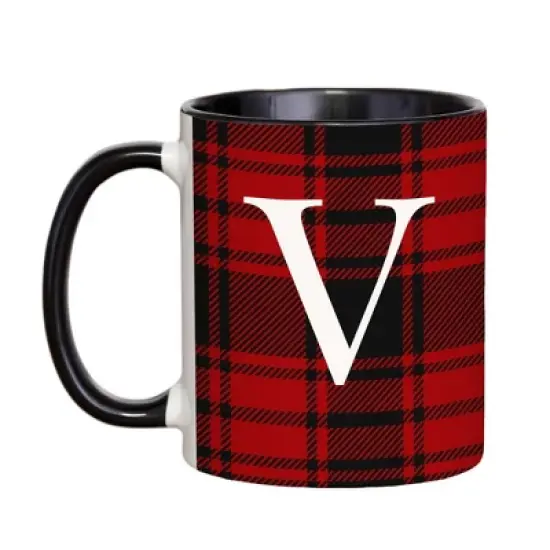Personalization Mall Christmas Red Plaid Initial Coffee Mug image {24}