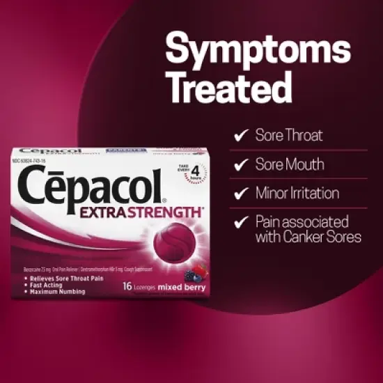 Cepacol Extra Strength Sore Throat & Cough Lozenges - Benzocaine - Mixed Berry - 16ct image {5}