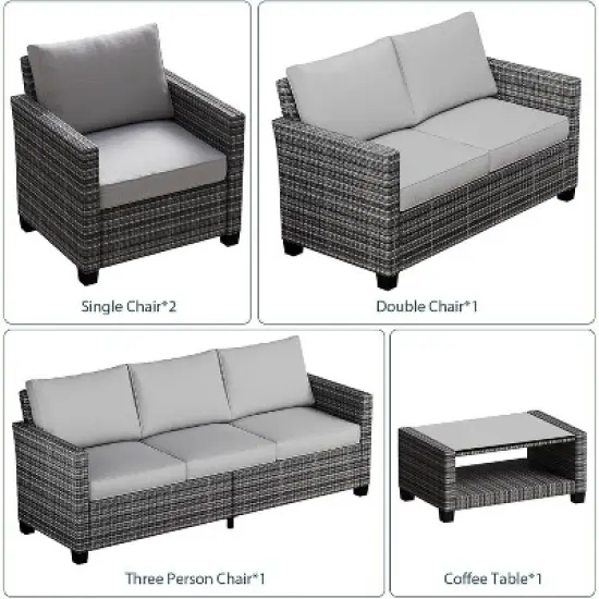 Patio Furniture Sets 6 Pieces, PE Wicker Modern Patio Conversation Set with Storage Cushions image {3}