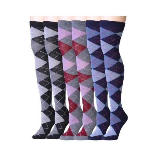 Isadora Paccini Womens 3 Pairs Argyle Fusion Symmetry Solid Colors Pattern Over The Knee High Socks image {4}