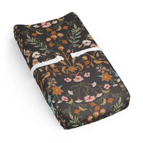 Sweet Jojo Designs Girl Changing Pad Sheet Boho Floral Wildflower Orange Black and Blue image {6}