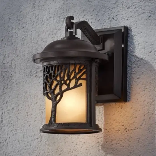 John Timberland Rustic Outdoor Wall Light Fixture Bronze 9 1/2" Tree Etched Glass Sconce for Exterior House Deck Patio Porch Lighting image {1}