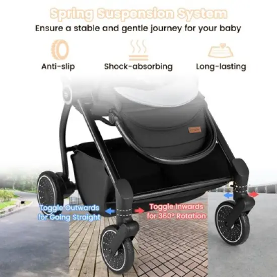 Safstar Baby Stroller Foldable Infant Pram Stroller w/ Reclining Backrest Handle image {7}