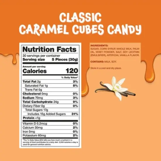 Caramel Cubes Candy | 2 Pound Pack | Classic Creamy Squares image {3}