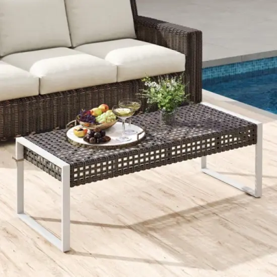 Tangkula 43 Inch Patio Rectangle Ottoman w/ Metal Legs & Seat Cushion image {2}