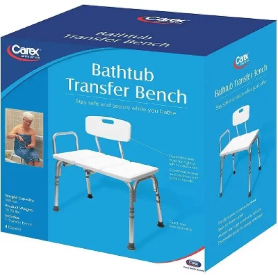 Carex Bathtub Transfer Bench - Height-Adjustable Steel Bathroom Safety Seat with Back image {5}