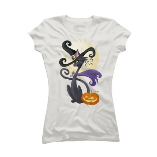 Junior's Design By Humans Bewitching Black Halloween Kitty Cat By LittleBunnySunshine T-Shirt image {7}