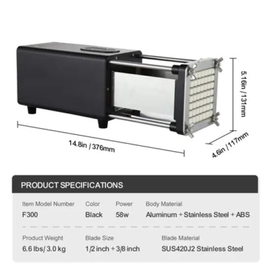 VEVOR Electric French Fry Cutter, Potato Slicer with 1/2-Inch and 3/8-Inch Stainless Steel Blades, Potato Cutter Chopper w/ Anti-slip Feet image {7}